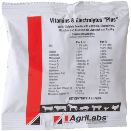 Vitamin & Electrolyte Plus 4 oz Water Soluble Cattle Swine Poultry Horse