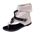 thumbnail image 2 of Wedge Sandals for Women Women's Fashionable Casual Comfortable Plus Size Sandals Solid Color Round Toe Open Toe Back Zipper Flat Sandals White 43, 2 of 9