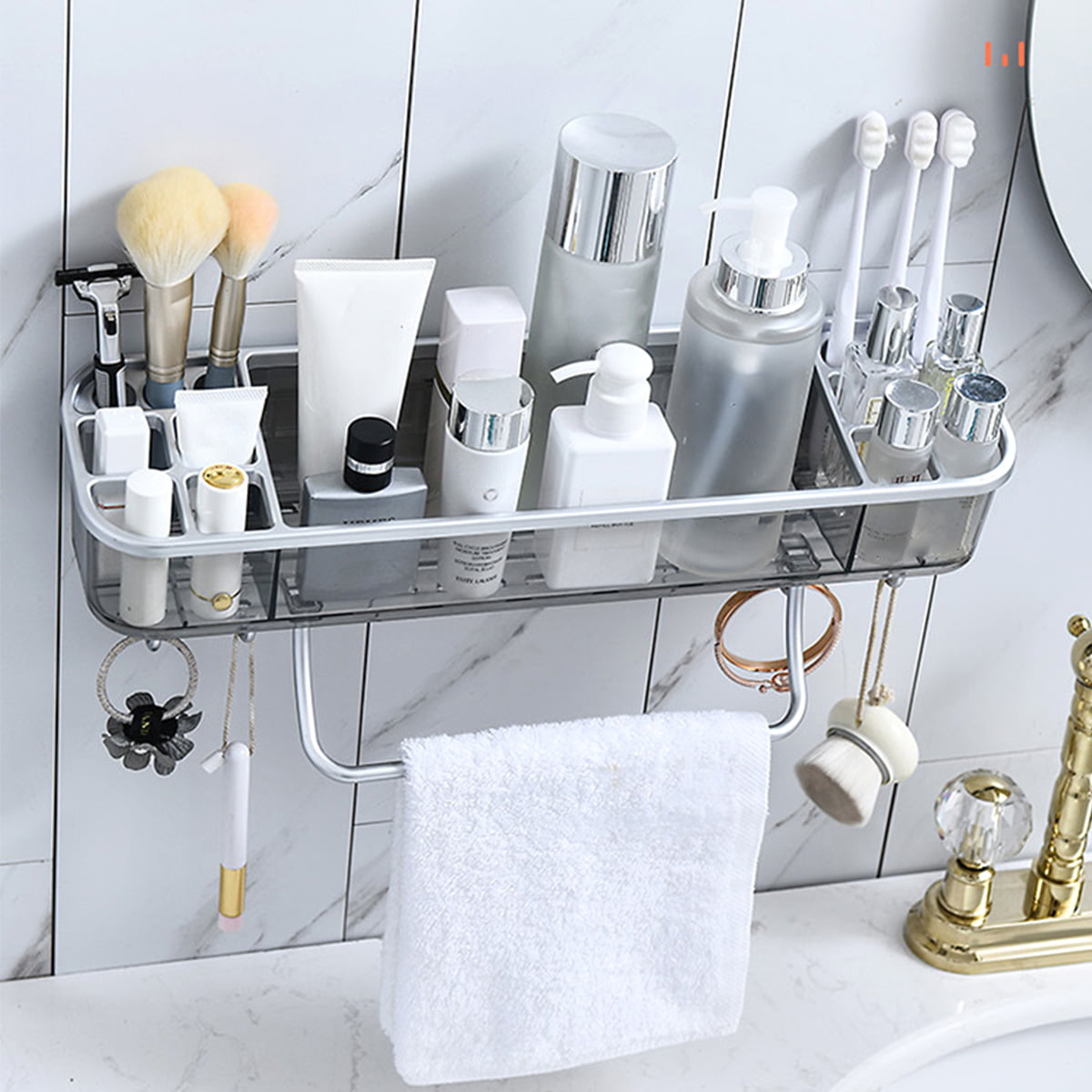  Shower Caddy Wood Shower Shelf Adhesive Shower Rack Wall  Mounted No Drill Multi-function For Bathroom Toilet,B30cm : Home & Kitchen