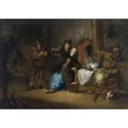 thumbnail image 2 of Gerrit Lundens 14x11 Black Ornate Wood Framed Double Matted Museum Art Print Titled: A Rustic Interior with a Seated Woman and Other Figures Making Merry, 2 of 5