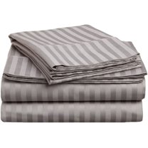 Amay 100% Cotton 600-Thread Count 4-PCs Sheet Set Easily Fit upto 21 Inch Deep Pockets Stripe Twin XL, Silver Grey