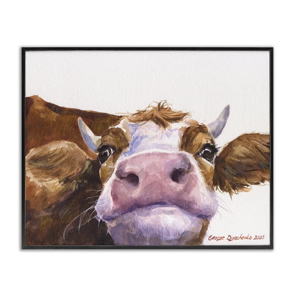 Stupell Industries Cute Cow Close Up Black Framed Giclee Art, design by George Dyachenko