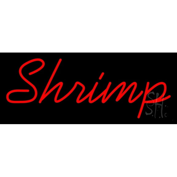 Shrimp Cursive 3 LED Neon Sign 10" Tall x 24" Wide - inches Black Square Cut Acrylic Backing, with Dimmer - Premium built indoor Sign for Club, Home décor, Event, Workshop, Storefront.