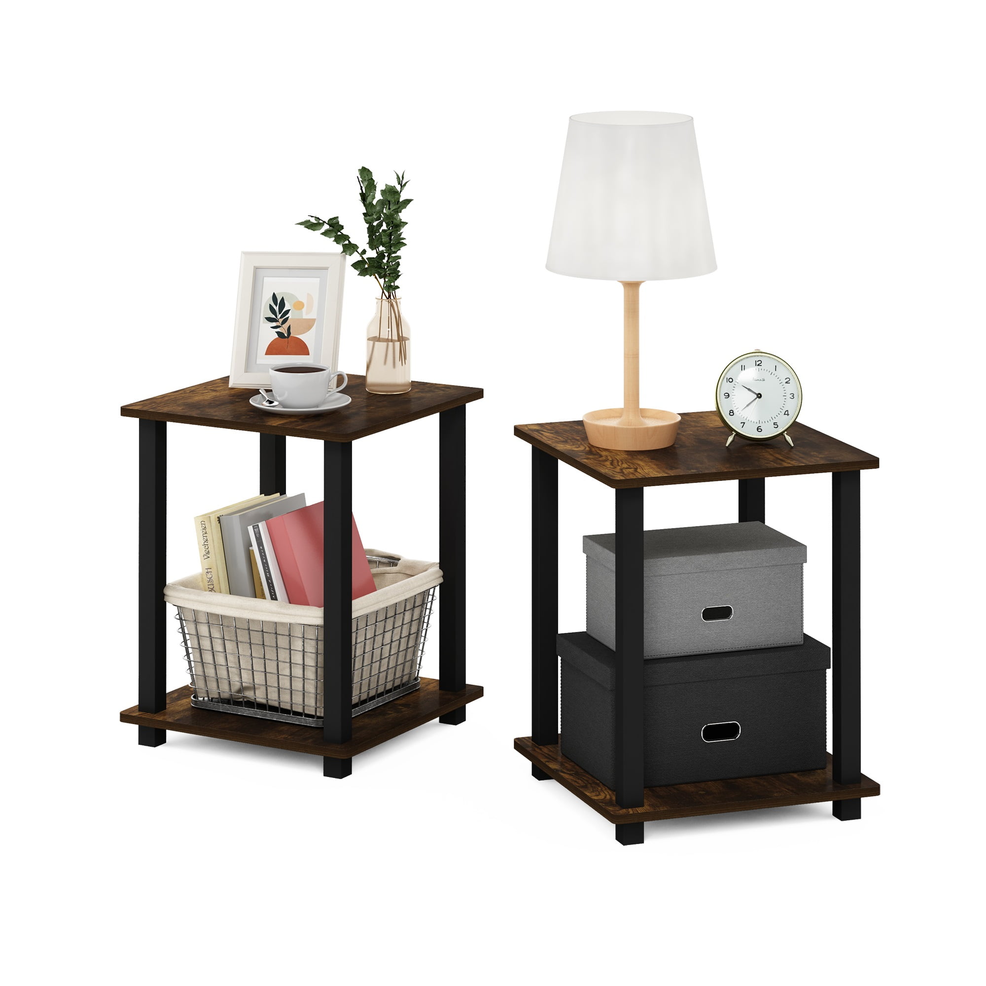 Furinno Simplistic End Table, Set of Two, Amber Pine/Black