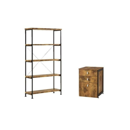 2 Piece Set Cabinet - 2 Piece Office Set with Bookcase and Filing Cabinet in Wood