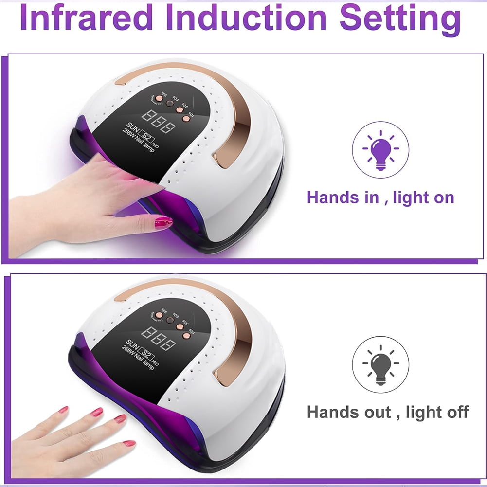 DEISNGB 268W UV LED Nail Lamp, Nail Dryer for Gel Polish,UV Light For Gel Nails, 4 Timers UV Nail Lamp Professional Nail Light, 57Pcs Lamp Beads and Automatic Sensor(White)