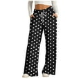 thumbnail image 2 of ClodeEU Women's Polka Dot Drawstring Wide Leg Pants With Pockets,Loose Casual Pant Black,Womens Plus L, 2 of 6