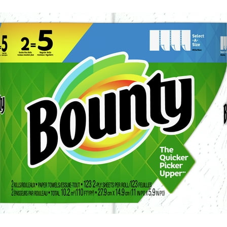 Bounty Select-A-Size Paper Towels, White, 2 Double Plus Rolls = 5 Regular Rolls