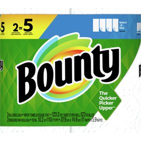 Bounty Select-A-Size Paper Towels, White, 2 Double Plus Rolls = 5 Regular Rolls