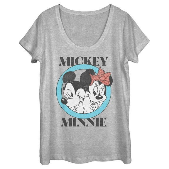 Women's Mickey & Friends Distressed Mickey and Minnie Circle Logo Scoop Neck Athletic Heather X Large