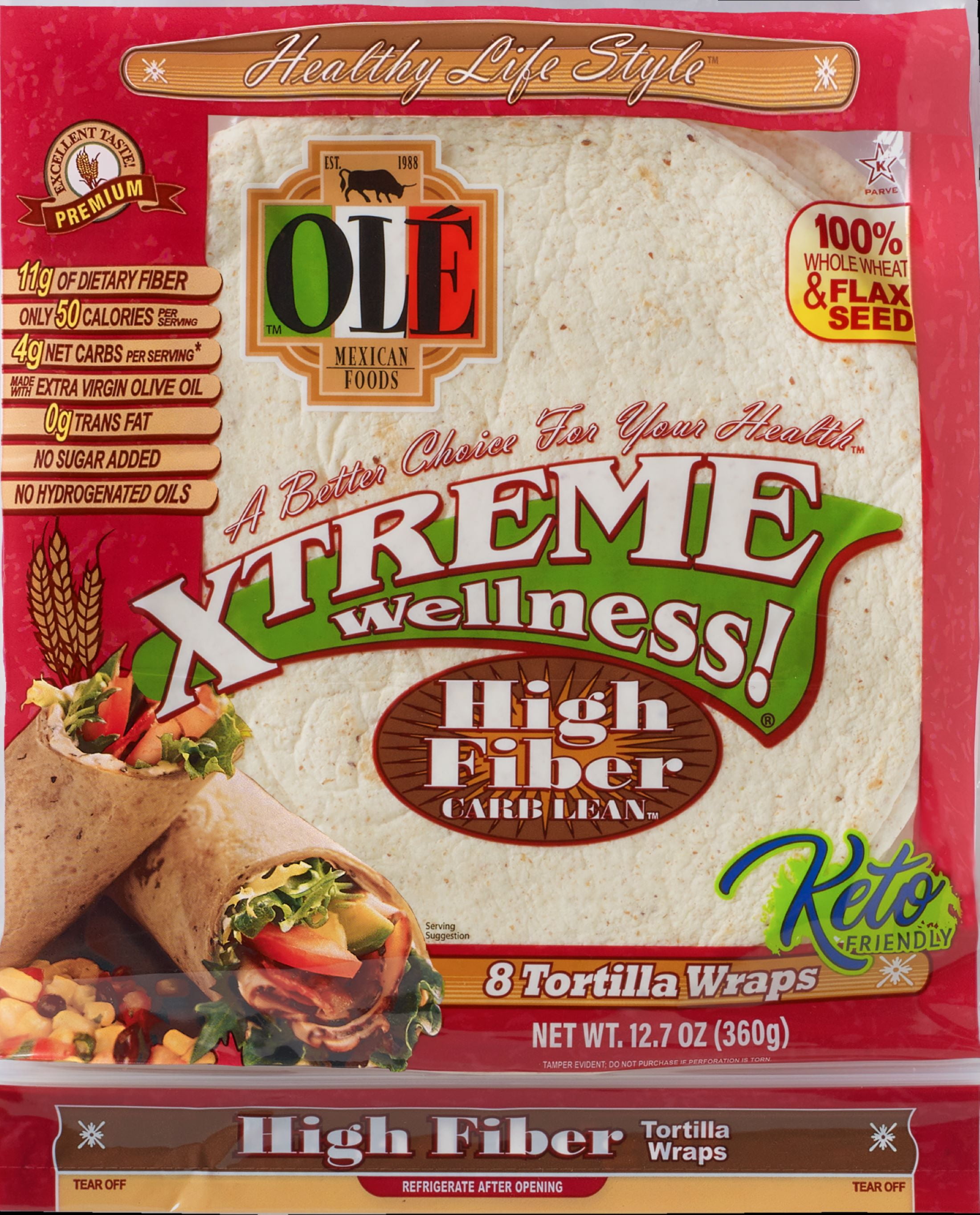 Olé Mexican Foods Xtreme Wellness! High Fiber Carb Lean Tortilla Wraps, 8 Count, 12.7 Oz - Walmart.com
