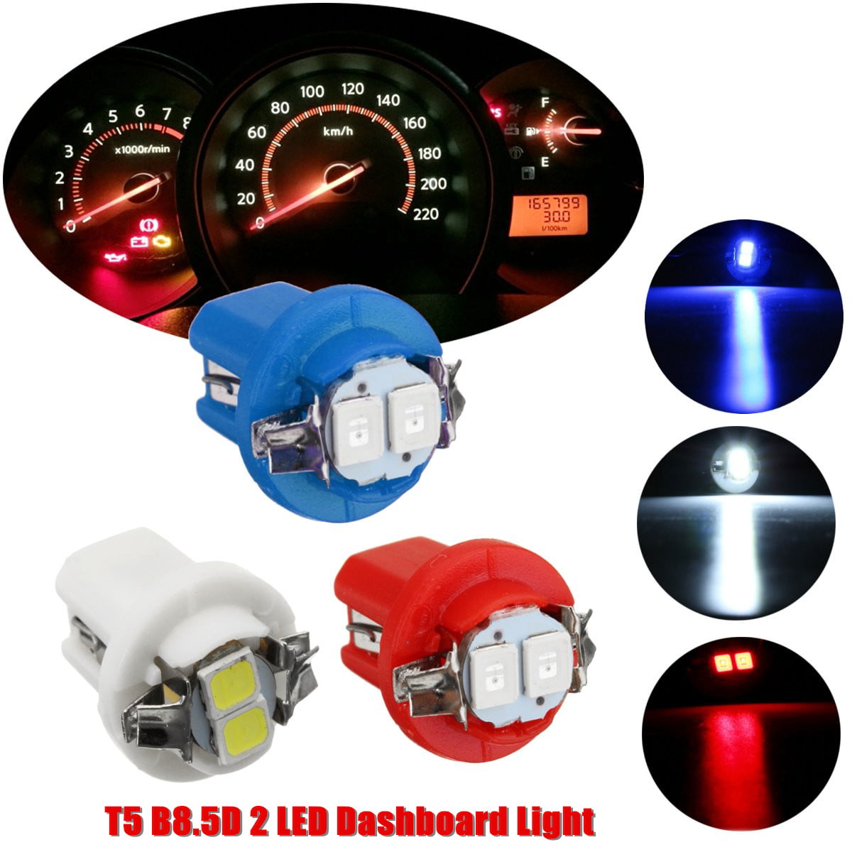10 x Red LED B8.5D 1SMD 5050 T5 Car light Instrument lights Bulb Gauge Dashboard 