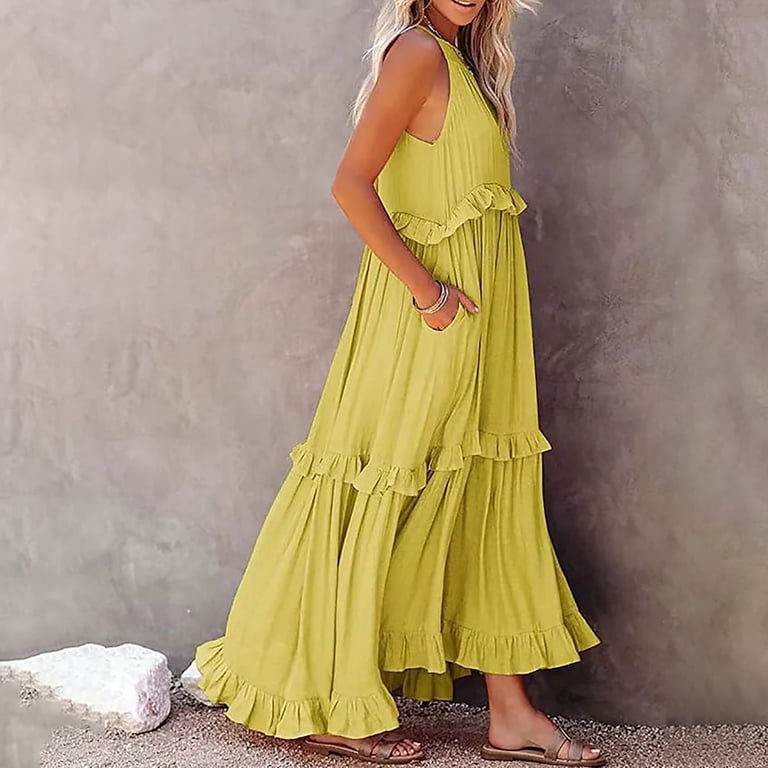 XVJRHAK Dresses for Women 2024 Wedding Guest Women Summer Boho Long Solid Color Loose Sleeveless Neck Ruffle Maxi Beach Dress Maxi(Yellow,S) - Walmart.com XVJRHAK Dresses for Women 2024 Wedding Guest Women Summer Boho Long Solid Color Loose Sleeveless Neck Ruffle Maxi Beach Dress Maxi(Yellow,S) - Walmart.com