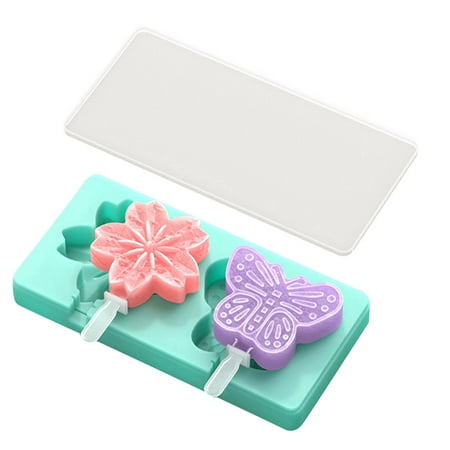 

DISHAN Ice Cream Mold Set with Lid - Food-Grade Silicone Material - Includes 2/3 Grids for DIY Ice Lolly Making - Adorable Frog Flower and Butterfly Shapes - Essential Kitchen Accessory