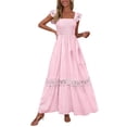 thumbnail image 2 of ITSAME Women's Smocked Dress, Pleated Lace Ruffles Strap Square Neck Summer Boho Beach Maxi Dress Pink S, 2 of 9