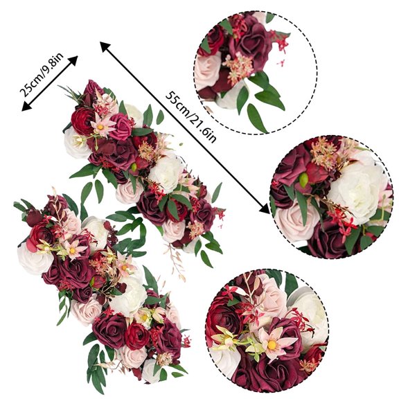 Ipopu 2Pcs Artificial Wedding Arch Flowers, Outdoor Wedding Ceremony & Reception Decor, Table Floral Arrangement, Fabric Flowers for Backdrop