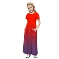 thumbnail image 3 of ATOGUTA Girls School Dresses Short Sleeve Stretchy A-Line Sundress Casual Gradient Long Dresses Red, Size 4-14 Years, 3 of 6