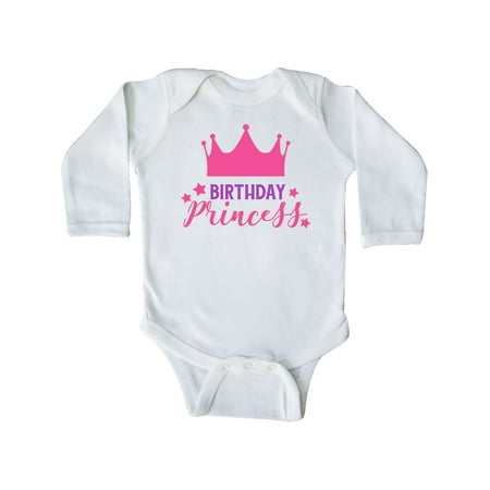 

Inktastic Birthday Princess Crown Stars - Pink Purple Gift Baby Girl Long Sleeve Bodysuit