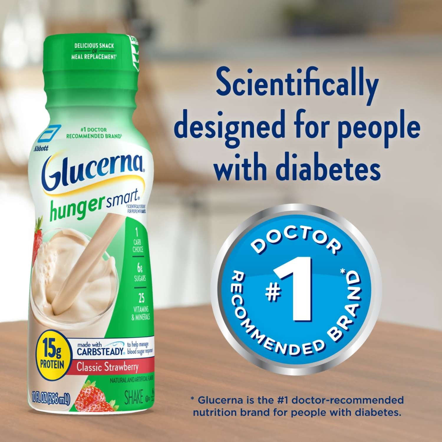 (2 pack) Glucerna Hunger Smart Diabetic Protein Shake, Classic Strawberry, 10-fl-oz Bottle, 6 Count