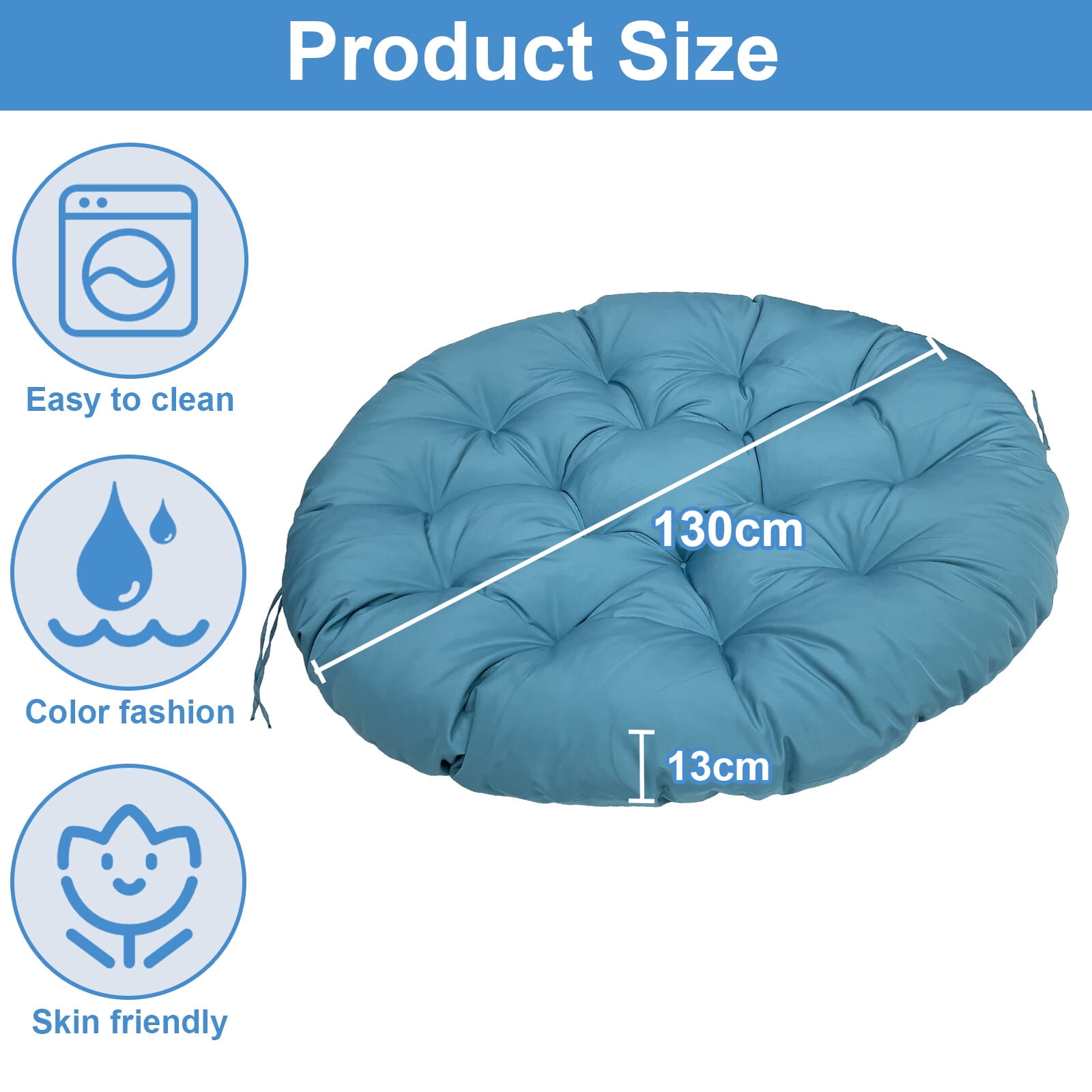 JIAN YA NA Indoor Outdoor Papasan Cushion, 47-inch Hanging Egg Chair Cushion Replacement (Without Chair), Blue