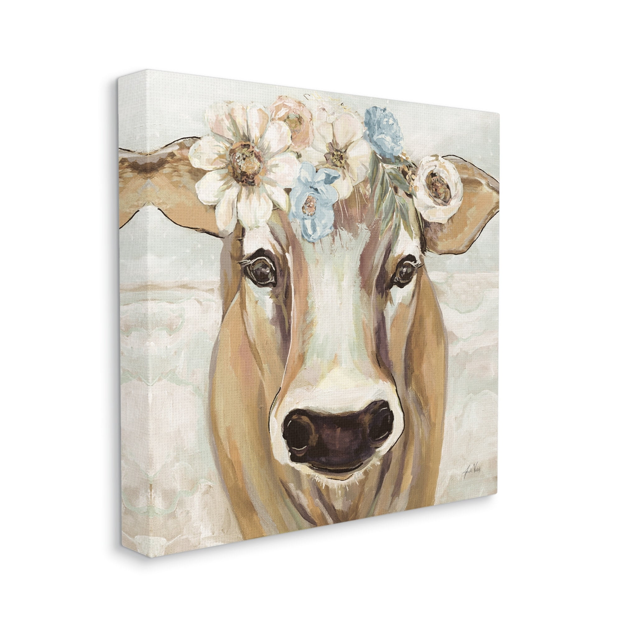 Stupell Industries Big Nose Boho Farm Cow Daisy Flower Crown, 30 x 30, Design by Jeanette Vertentes