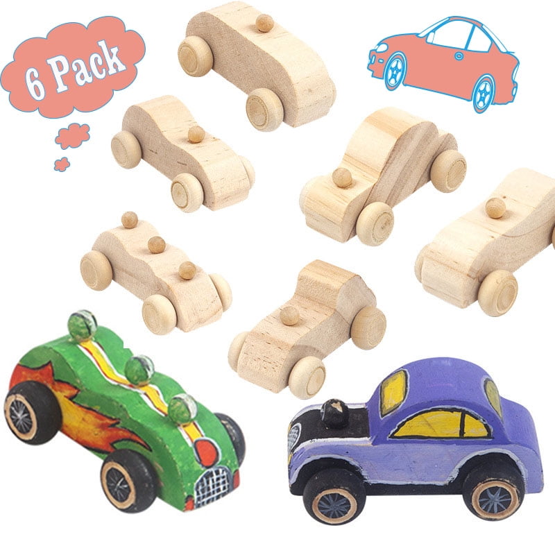 SAYLITA 6 Pack DIY Wood Car Toys Unfinished Wooden Cars to Paint Wooden Craft Cars Paintable