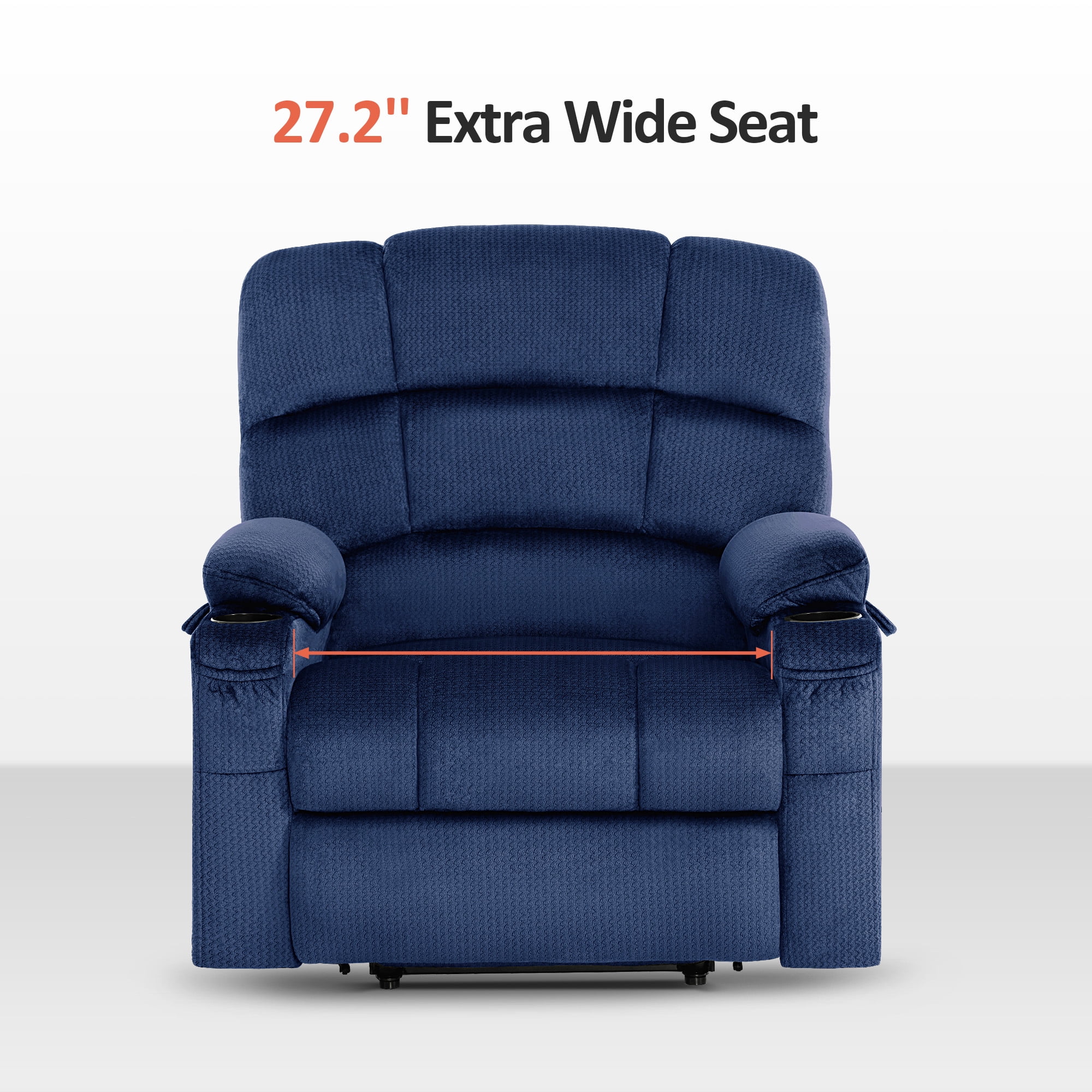 MCombo Oversized Lay Flat Power Lift Recliner with 27.2'' Wide Seat for Bariatric Elderly, Infinite Position, Fabric(Medium-Wide, Navy Blue)