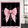 thumbnail image 2 of Pink Bowknot Shower Curtain, Waterproof Shower Curtains for Bathroom, Shining Stars Vintage White Plaid Black Washable Fabric Bathtub Curtain Set Bath Decor with 12 Hooks Stall 36"x72", 2 of 8