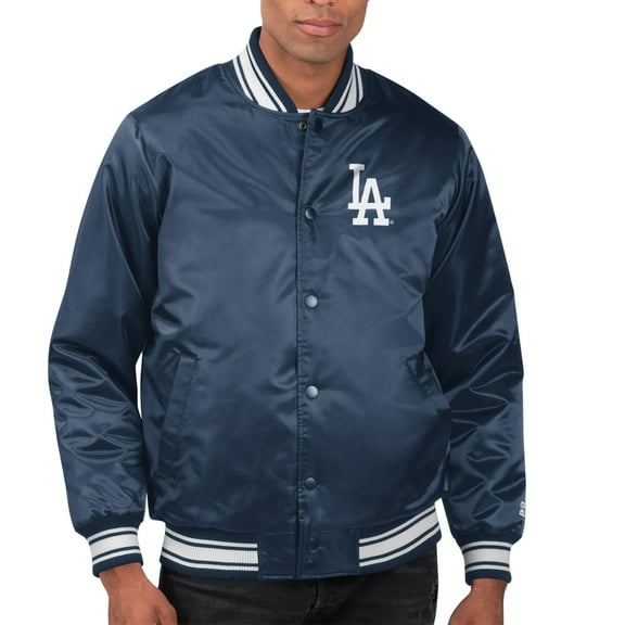 Men's Starter  Navy Los Angeles Dodgers Printed Team Logo Satin Varsity Full-Snap Jacket