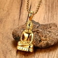thumbnail image 4 of 18K Gold Plated Buddha Statue Pendant Men's Stainless Steel Religious Necklace, 4 of 6