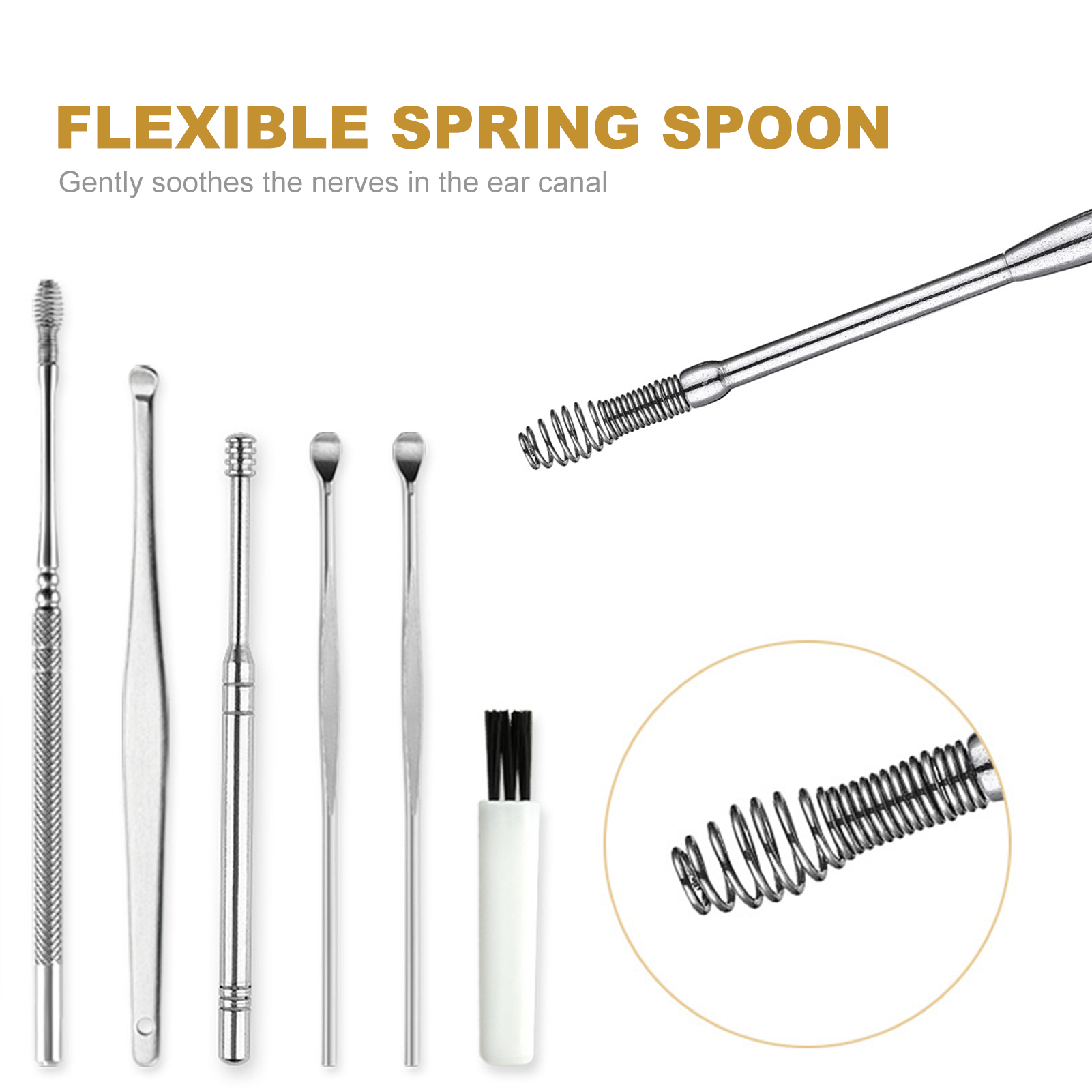 Decor Store Ear Pick Set Multifunctional 360 Degree Stainless Steel Ear