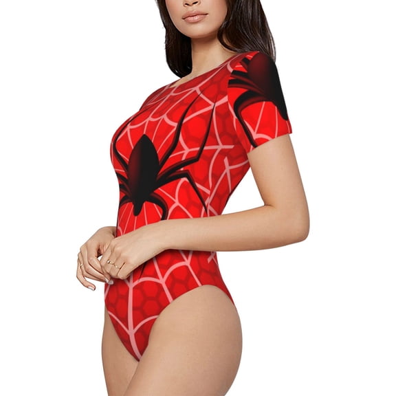 Rateoe Spider Web1 Printed Women Rash Guard Short Sleeve,Tummy control Swimsuit Surfing Swimsuit Bathing Suit Short-sleeved Onesie UPF 50