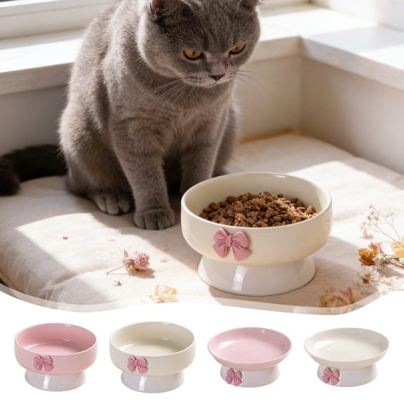 Cat Bowl Ceramic Elevated Neck Friendly No Spill Non-Slip Easy Clean for Small Medium Pets by MPOISVA