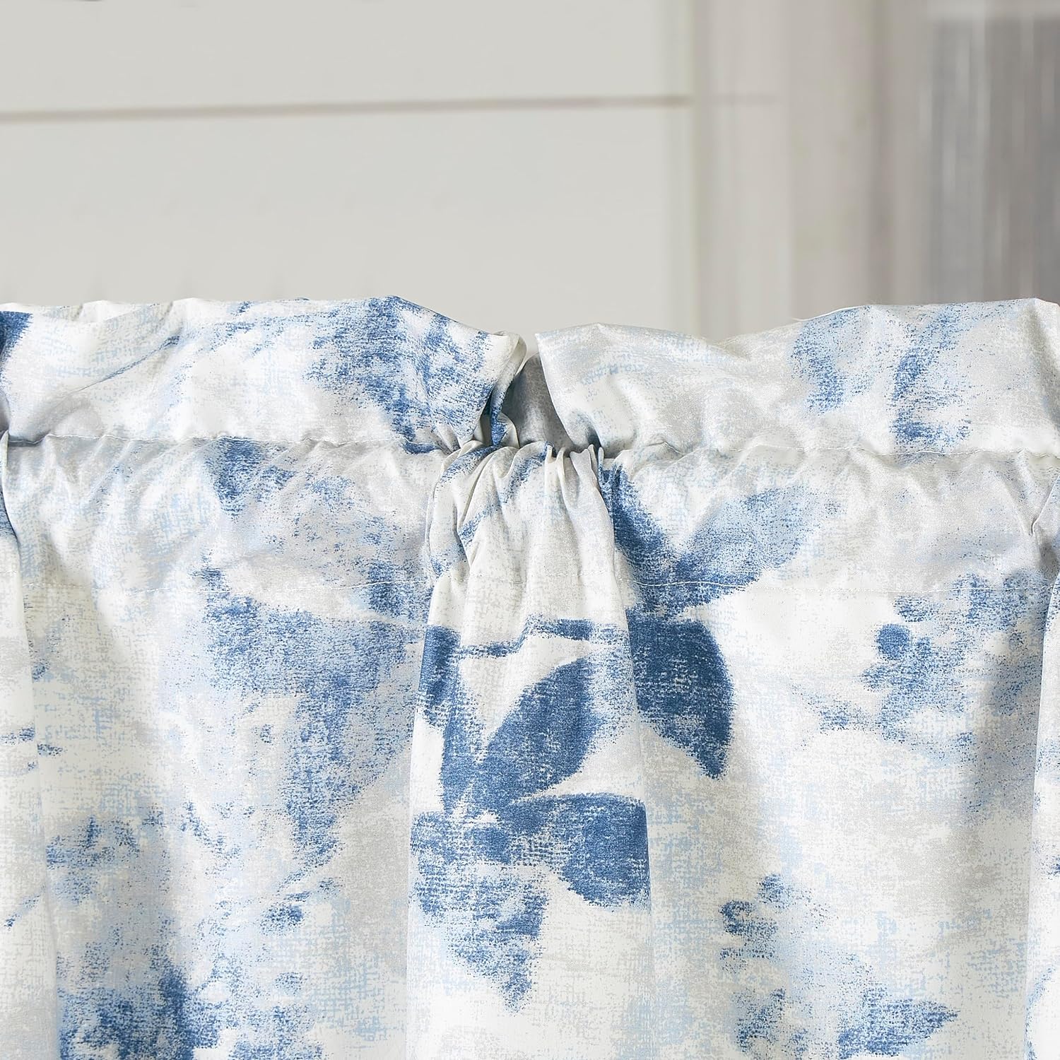 Chezmoi Collection 4-Piece Tropical Floral Window Curtain Set with Sheer Backing, Blue Gray White Textured Floral Printed Microfiber, 120 inch x 84 inch