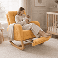 thumbnail image 3 of UHOMEPRO Modern Teddy Rocking Chair, Accent Rocker Chair with Solid Wood Frame, High Backrest, Pull-Out Footrest, Side Pocket, Accent Glider Rocker for Living Room Bedroom Nursery, Orange, 3 of 9