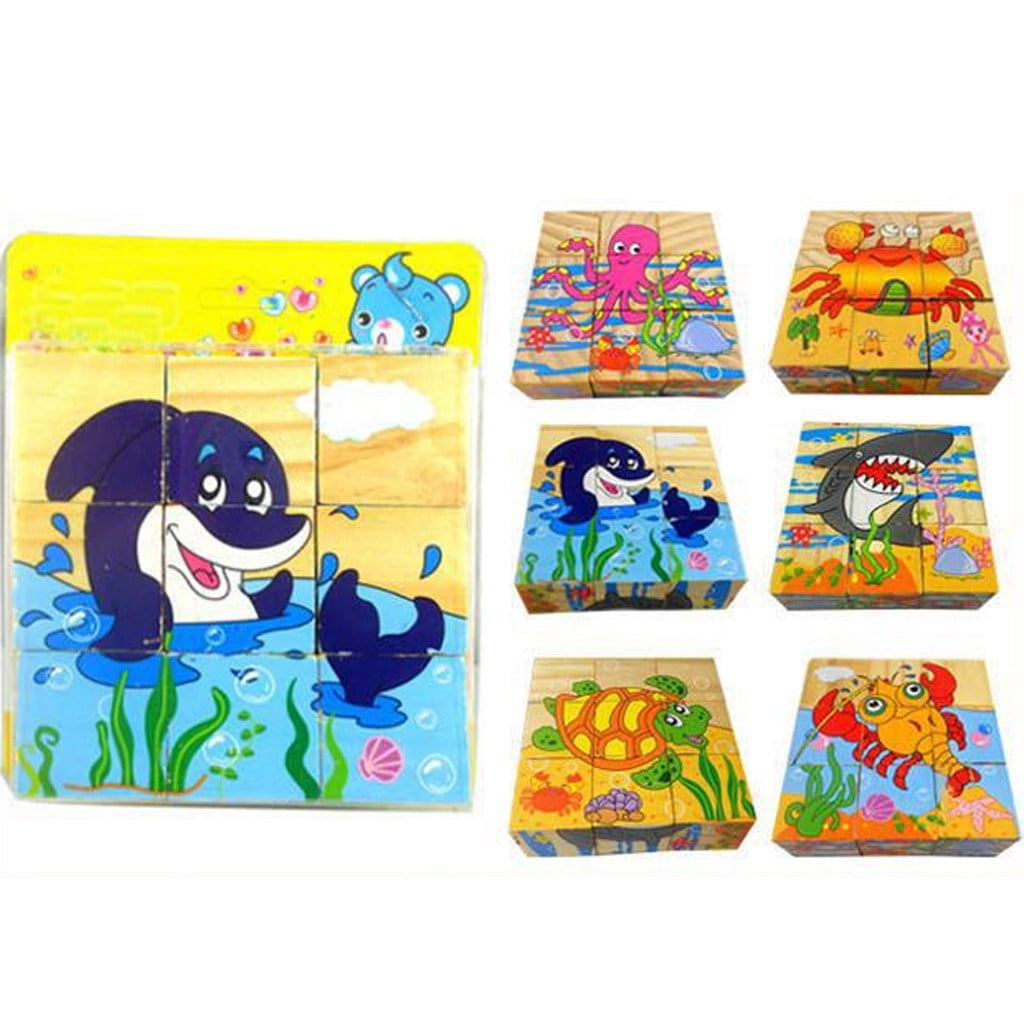 Details about   9 Pack of Wooden Building Block Sorting 3D Cartoon Puzzles Learning Toys 
