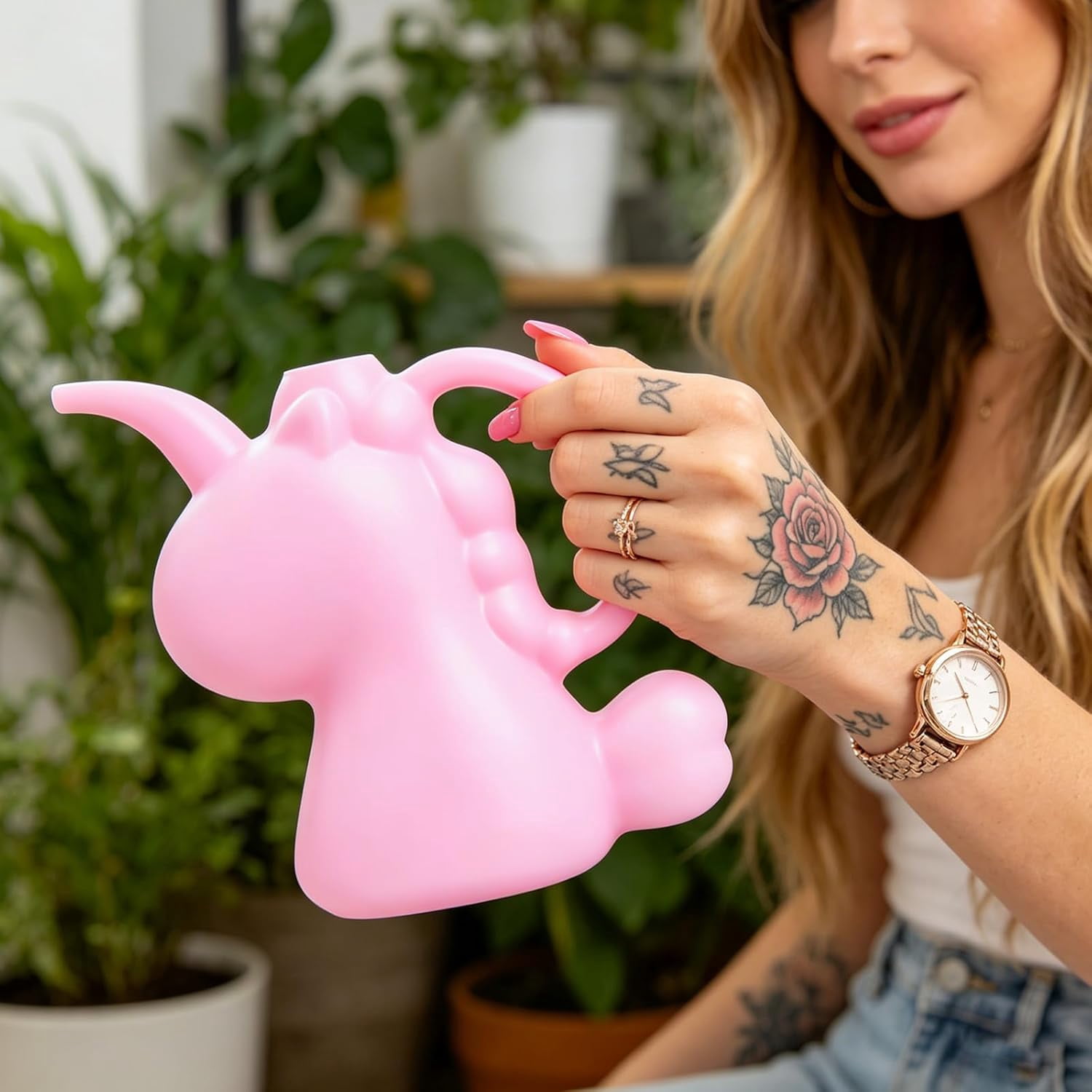 Unicorns Indoor Watering Can, 1 L Cute Animal Water Cans, Novelty Shape Pot for Office House Garden（Pink）
