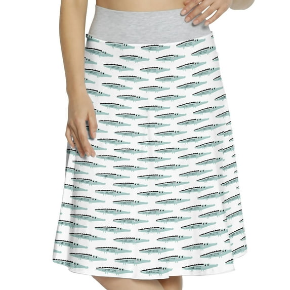 Women's Crocodile Gator Pattern A-line Printed Skirt Casual Wear, 3XL, Teal Grey, by Ambesonne