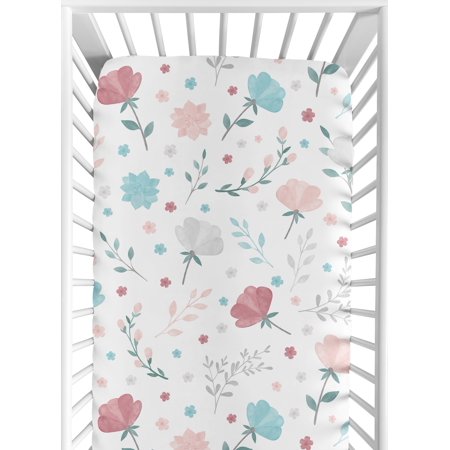 UPC: 0846480082620 | Sweet Jojo Designs Floral Rose Flowers Girl Fitted Crib Sheet Baby or Toddler Bed Nursery – Blush Pink Teal Turquoise Aqua Blue Grey Pop Flower Boho Shabby Chic Modern Colorful Watercolor Roses