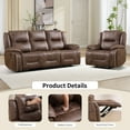 thumbnail image 4 of Bonzy Home Recliner Sofa Set — Single Recliner & 3-Seat Manual Reclining Sofa with Hidden Cup Holders & Vintage Rivet Mid-Century Design, Brown, 4 of 6