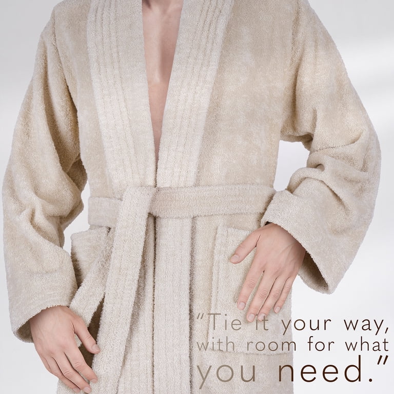 American Soft Linen Men's Cotton Bathrobe, Beige photo 5