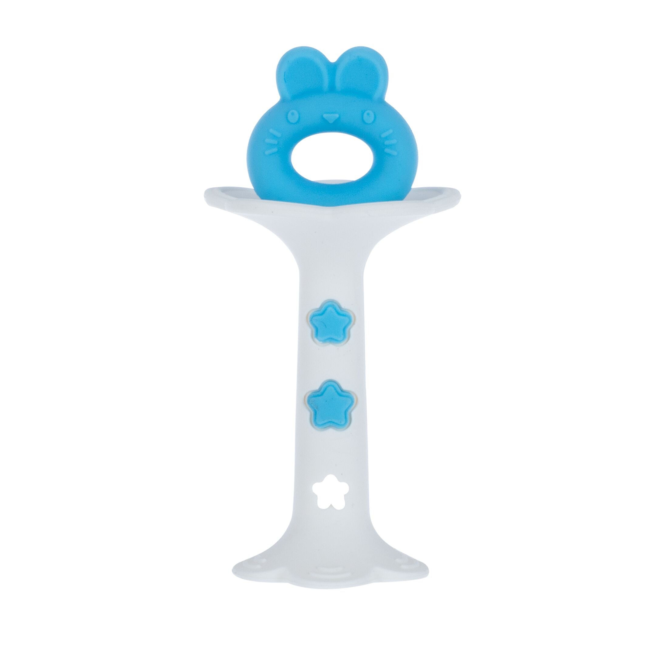 Nuby Silicone Fun Teethers for Infants, Bunny and Tuba, Blue and Green, 2 Pack
