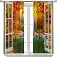 thumbnail image 3 of Landscape Curtains,Nature 3D Scenery View Window Treatments for Living Room, Autumn Forest Lake Botanical Maples Scape Curtain 2 Panels,52x84 Inch, 3 of 6