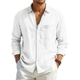 thumbnail image 2 of Fabrcox S-4XL Linen Button Down Shirt Men Roll Up Collared Mens Long Sleeve Shirt Sun Protection Vacation Travel Summer Mens Beach Shirts with Pocket White XL, 2 of 8