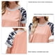 thumbnail image 5 of Mujer Cuello Redondo Top Camisa De Manga Corta Empalme A Rayas Impreso Top Verano Causal Blusa Rosa L, 5 of 6