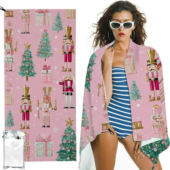 BCIIG Compact Beach Towel Christmas Tree Nutcrackers Quick Dry 27.5x55in