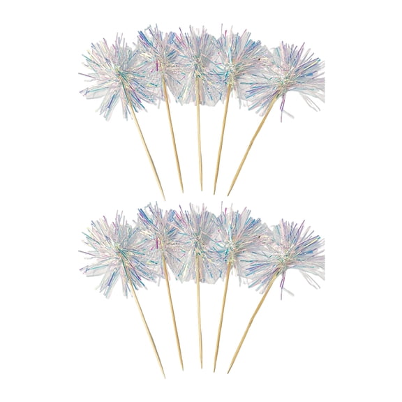 10Pcs Colorful Tinsel Cake Sticks Wooden Cake Top Decorations Baking Craft Accessories For Birthday Wedding Anniversary