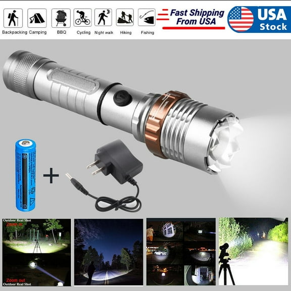 Rechargeable LED Flashlight, 1000LM Zoomable Flashlight 5 Modes with 18650 Battery & Charger, Waterproof Torch Light for Camping, Hiking, Cycling, Emergency, Outdoor Activities