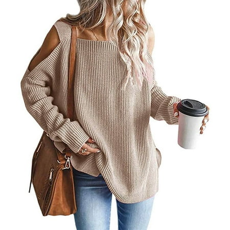 

FREE SHIPPING-camisole Fashion Sexy Women s Casual Long Sleeve Solid Ladies Knitted Sweater Tops nightgowns for women lingerie valentines day birthday gifts Beige
