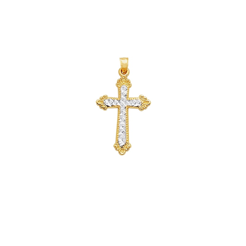30 X 50mm Million Charms 14K Two-Tone Gold Religious Laminated Crucifix with 18 Rolo Chain
